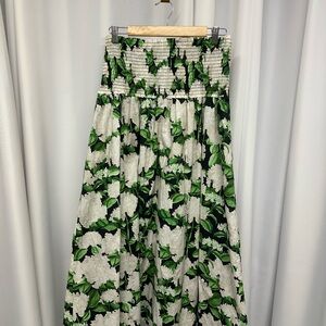 Hill House Delphine nap Green and White Floral Maxi Skirt XL smocked lined